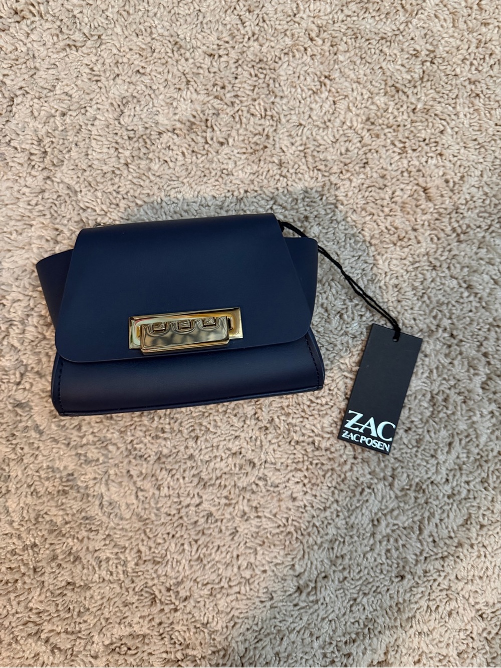 ZAC Zac Posen Navy Leather Crossbody with Gold-Tone Push Lock
